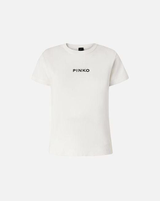 Pinko White Short-sleeved T-shirt With Embroidered Logo