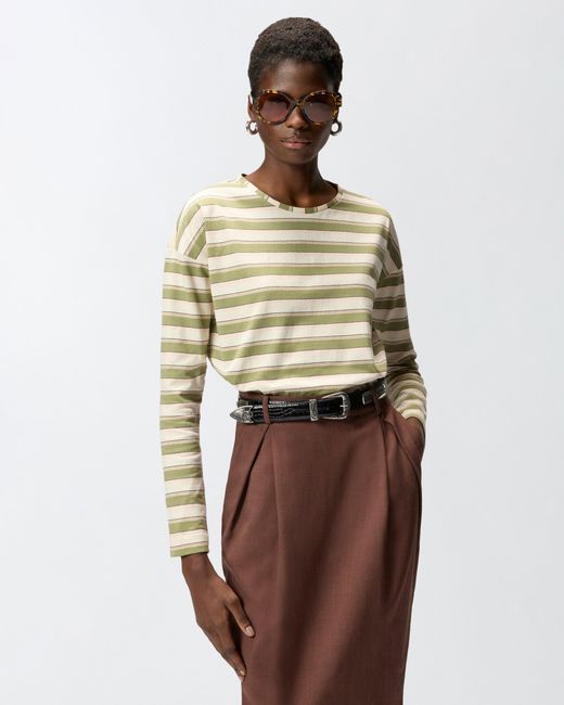 Pinko Natural Striped Jersey Top With Structured Collar