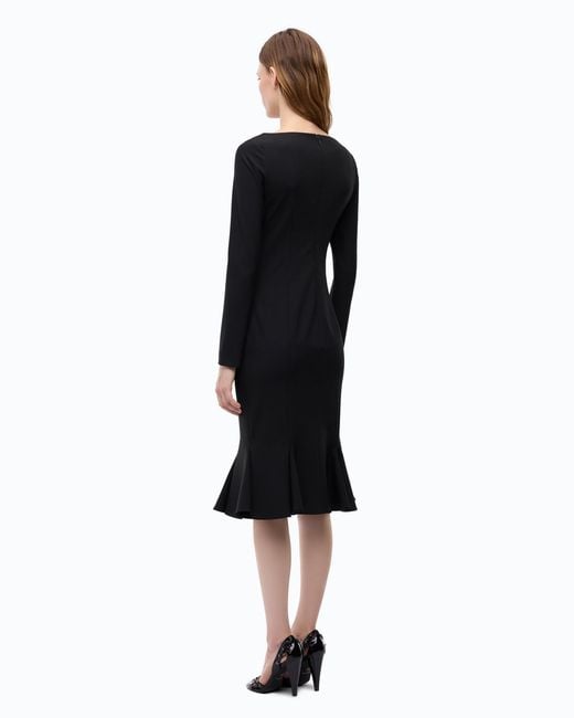 Pinko Black Slim-Fit Midi Dress With Sweetheart Neckline And Ruffles