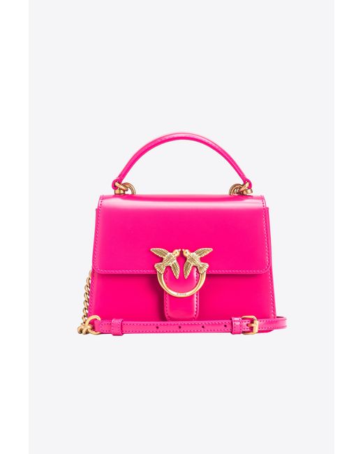 Pinko Pink Mini Love Bag One Top Handle Light Aus Glänzendem Leder, -Antikgold