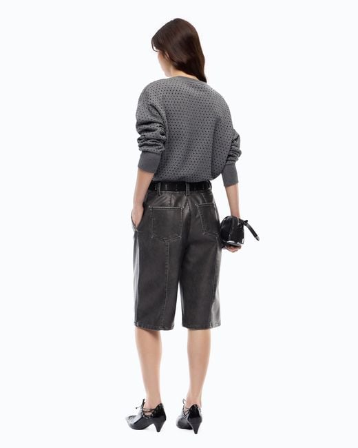 Pinko Gray Fully Rhinestoned Fleece Sweater