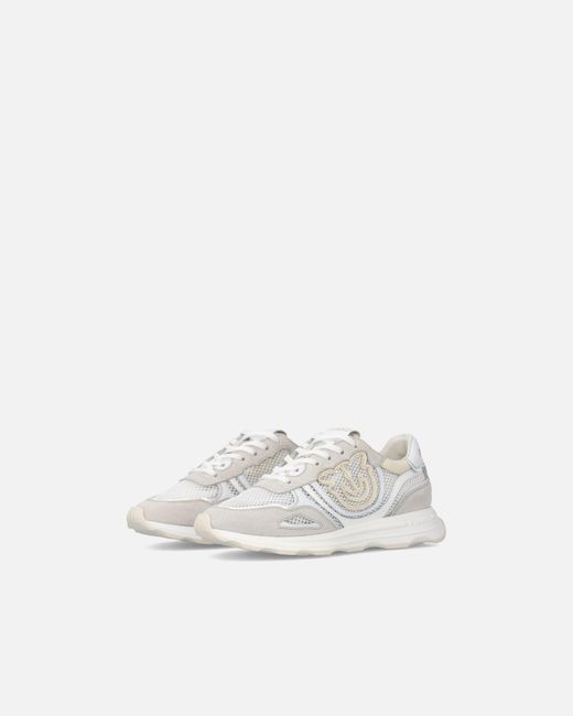 Pinko White Mesh And Suede Sneakers With Love Birds Logo