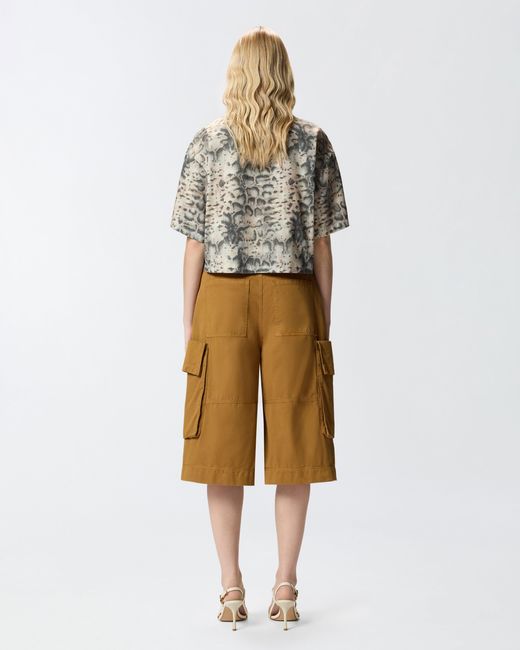 Pinko Natural Cargo Bermuda Shorts With Rivets