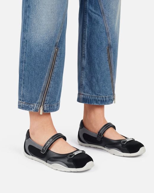 Pinko White Sporty Ballet Flats With Inserts And Lettering