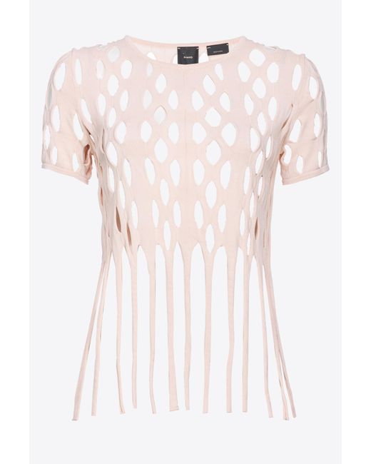 Pinko Pink Mesh-effect Top With Fringing