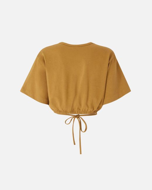 Pinko Natural Cropped T-Shirt With Lace And Texan Details
