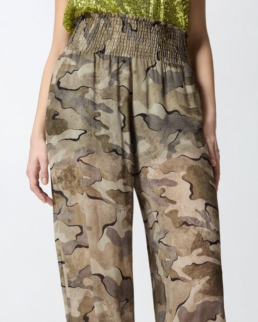 Pinko Natural Camouflage Balloon-Fit Trousers With High Waist