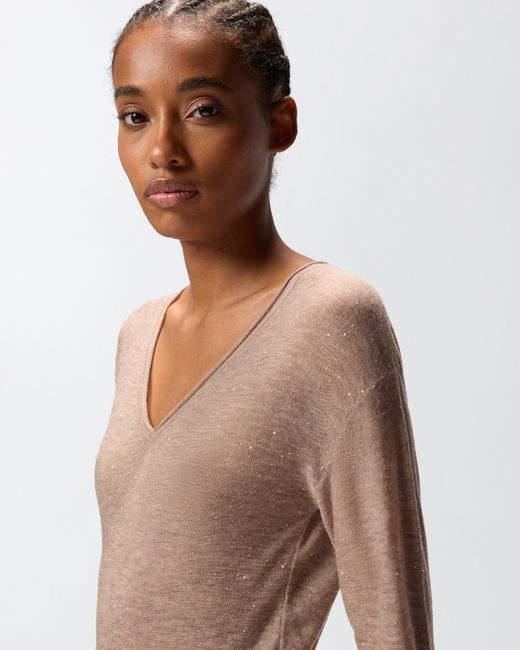 Maglia Con Scollo A V E Paillettes di Pinko in Natural