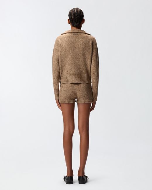 Pinko Brown V-neck Sweater With Rhinestones