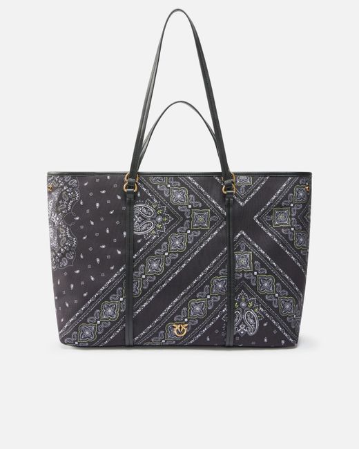Pinko Black Maxi Shopper With Two Handles And Bandana Print