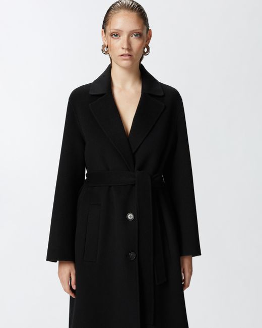 Pinko Black Long Double-layered Cloth Coat With Belt