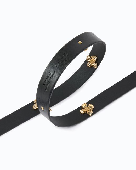 Pinko White Leather Belt With Floral Studs, 2 Cm