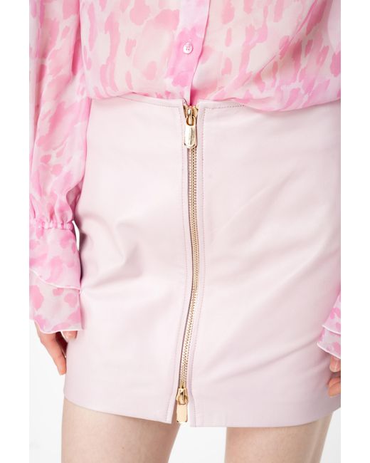 Pinko Pink Mini Skirt In Laminated Vintage Leather