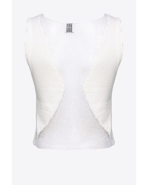 Pinko White Mesh Top With Transparent Patch
