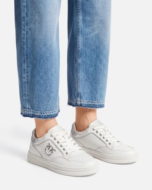 Pinko White Leather Sneakers With Love Birds Logo
