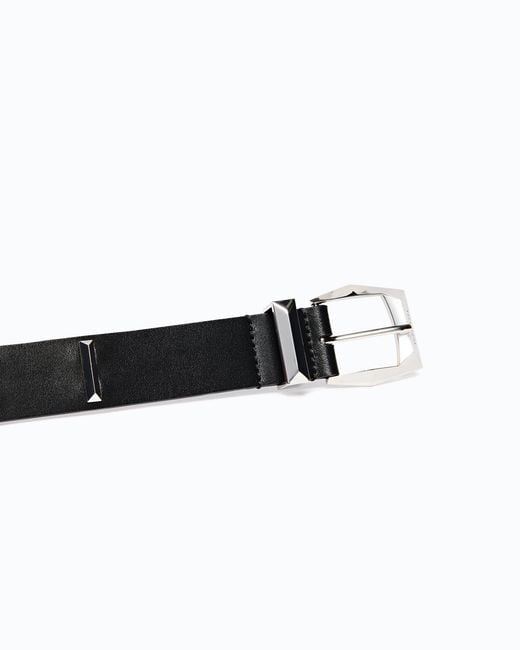 Pinko White Leather Belt With Rectangular Studs, 3 Cm