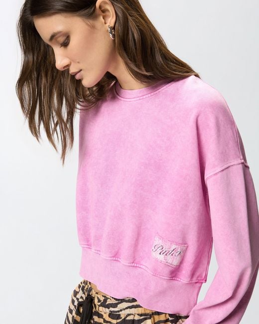 Pinko Pink Cropped Sweatshirt With Branded Label