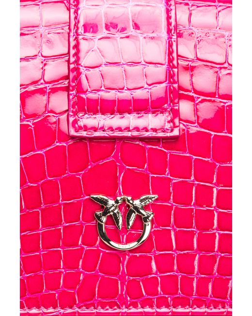 Pinko Pink Galleria Mini Love Bag One In Shiny Coloured Crocodile-print Leather