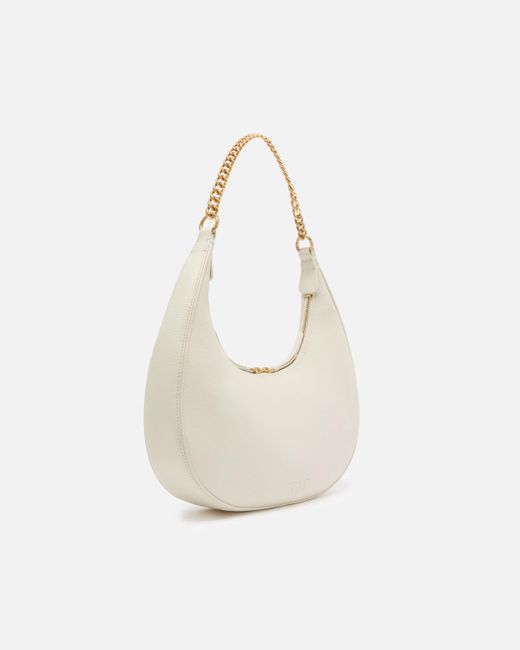 Pinko White Large Tumbled Leather Shoulder Bag With Chain