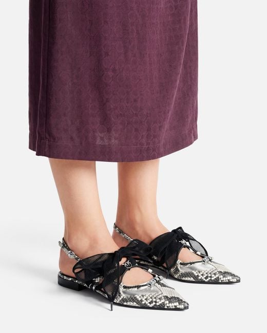 Pinko White Slingback Ballerinas With Python Print And Ties