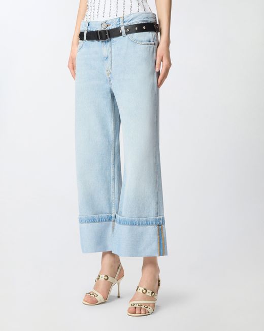 Pinko Blue Cropped Jeans With Leather Belt