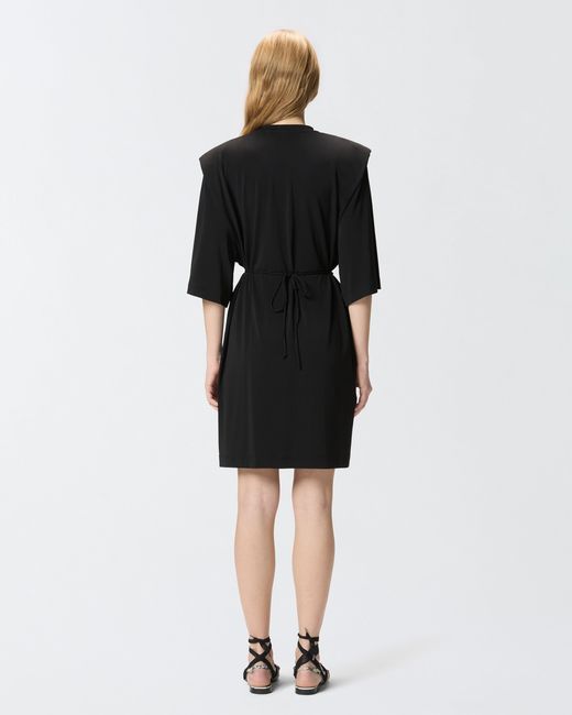 Pinko Black Mini Dress With Structured Shoulders And Chain