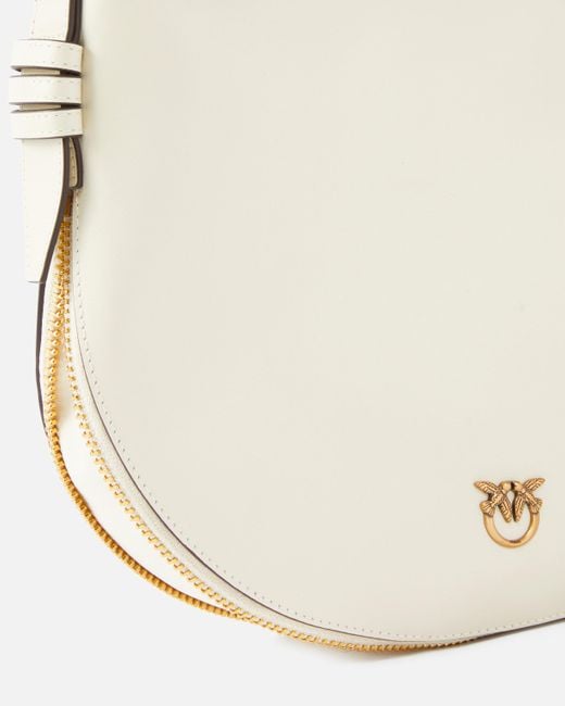 Pinko Natural Small Leather Hobo Shoulder Bag With Zip