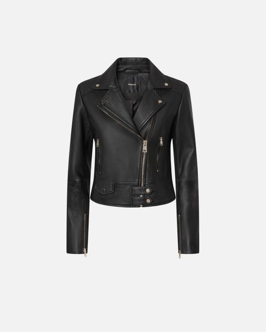 Pinko Black Nappa Leather Biker Jacket