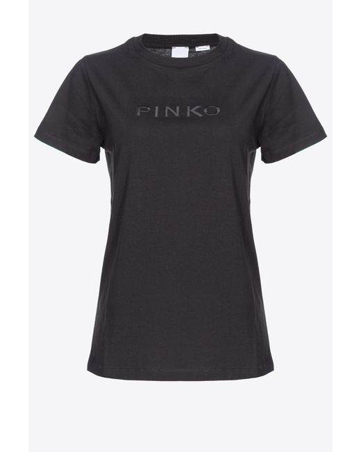 Pinko Black T-shirt With Logo Embroidery