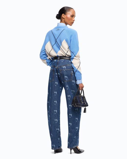 Pinko Blue Jeans With All-Over Love Birds Logo
