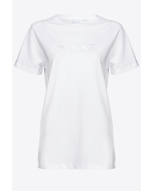 Pinko White T-shirt With Logo Embroidery