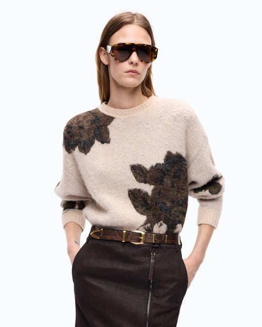 Pinko Natural Wool- And Alpaca-Blend Sweater With Floral Motif