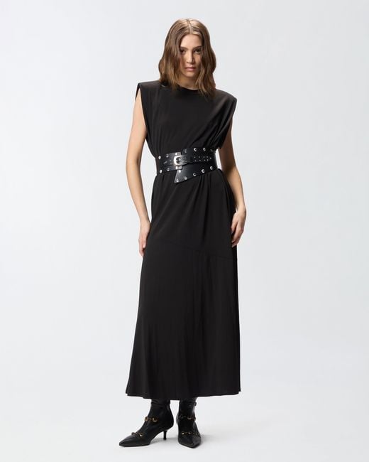 Pinko Black Sleeveless Long Dress With Chain
