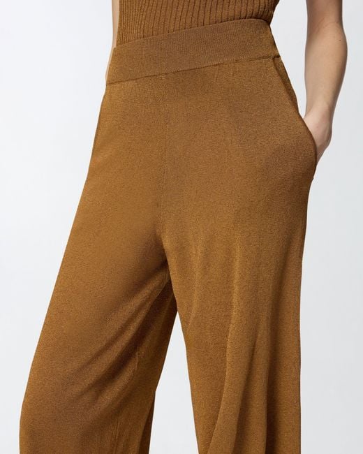 Pinko Natural Wide-Leg Trousers With Metallic Yarn