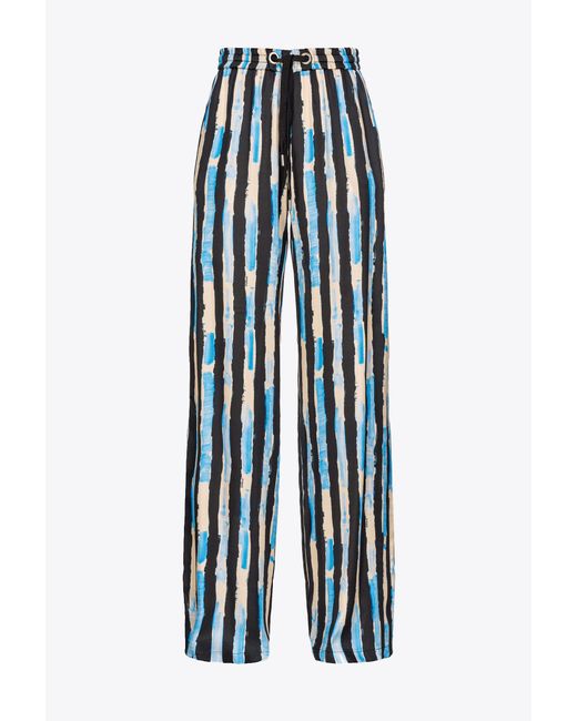 Pinko Blue Wide-leg Trousers With Paint-stripe Print