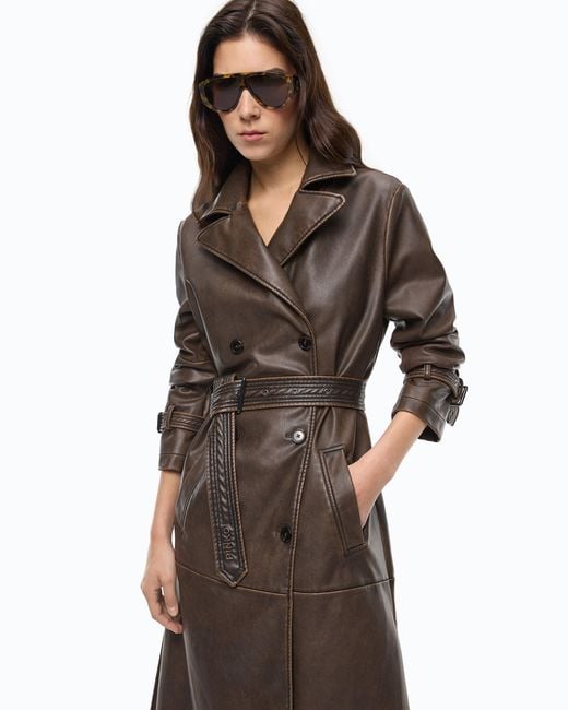 Pinko Brown Vintage-Effect Trench Coat With Belt