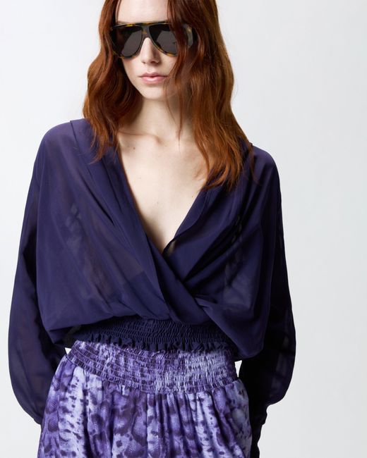 Pinko Blue Cropped Blouse With Hood And Sheer Details
