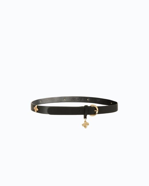 Pinko White Leather Belt With Floral Studs, 2 Cm