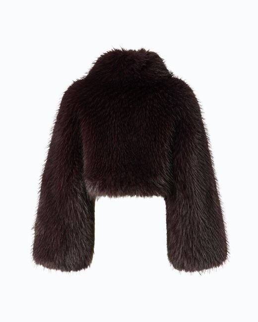 Pinko Black Faux Fur Cropped Jacket With High Neck