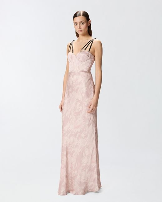Pinko White Reimagine By X Patrick Mcdowell Long Satin Dress With Horse Print