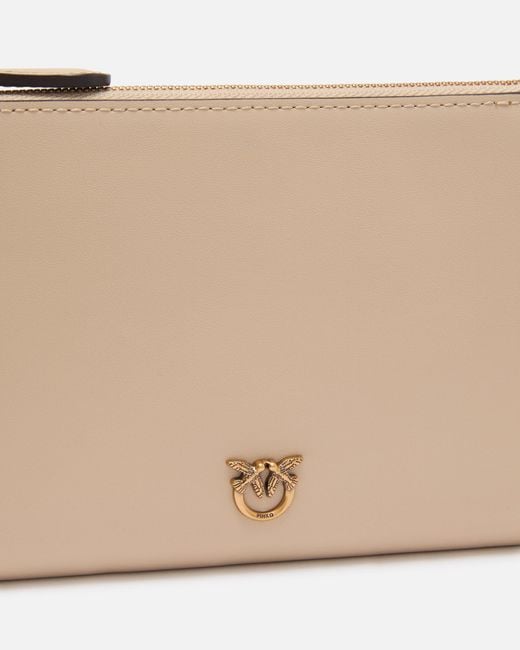 Pinko Natural Flat Leather Clutch With Love Birds Logo
