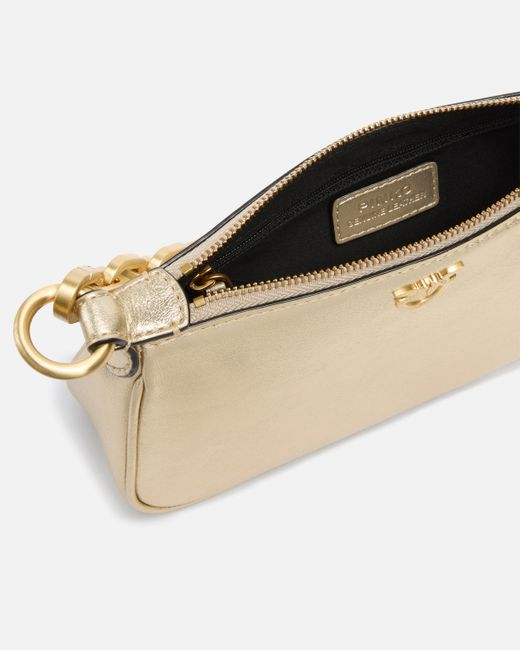 Pinko Metallic Mini Half Moon Baguette Handbag In Laminated Suede