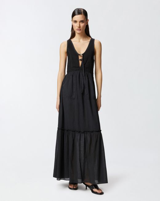 Pinko Sleeveless Long Cotton Dress With Neckline in Black | Lyst