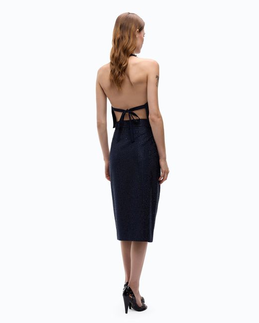 Pinko Blue Fully Rhinestoned Calf-Length Wrap Skirt