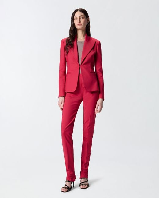 Pinko Red Satin Trousers With Adjustable Hem Slit Detail