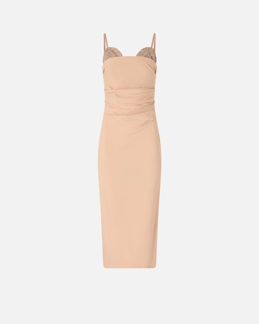 Pinko White Slim-Fit Midi Dress With Jewel Embroidery