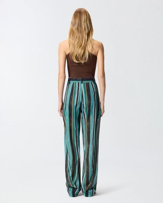 Pinko Blue Relaxed-Fit Cotton Trousers With Brushstroke-Effect Stripes