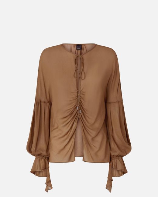 Pinko Brown Flowing Blouse With Gathering And Cuff Ruffles