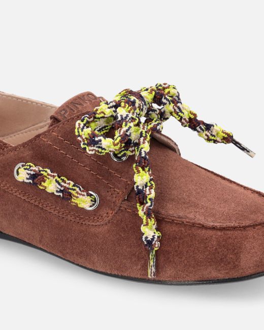 Pinko White Suede Moccasins With Multicoloured Laces