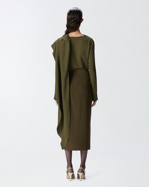 Pinko Green Flowing Silk-Blend Blouse With Maxi Sash, Ivy